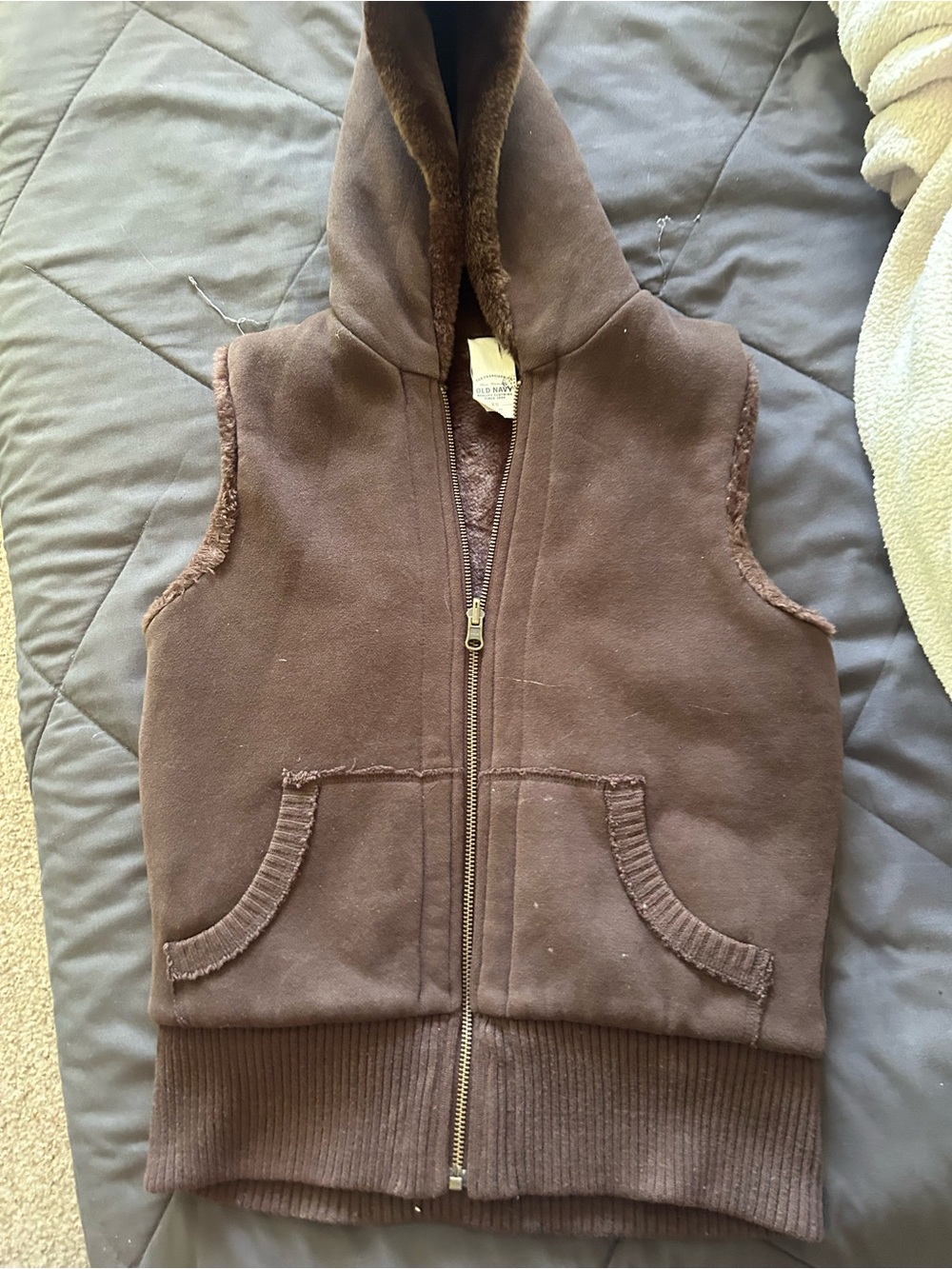 Old Navy Brown Hooded Sherpa-Lined Vest